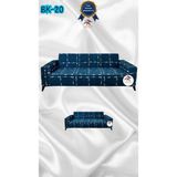 Baskı Desenli Elastik Esnek Kadife Koruyucu Giydirme Koltuk Örtüsü - Bk-20 - 3+2 (2 Parça Set) - 10 x 10 cm - Lacivert
