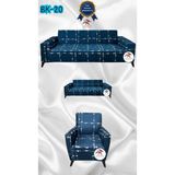 Baskı Desenli Elastik Esnek Kadife Koruyucu Giydirme Koltuk Örtüsü - Bk-20 - 3+2+1 (3 Parça Set) - 10 x 10 cm - Lacivert