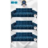 Baskı Desenli Elastik Esnek Kadife Koruyucu Giydirme Koltuk Örtüsü - Bk-20 - 3+3+3 (3 Parça Set) - 10 x 10 cm - Lacivert