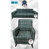 Baskı Desenli Elastik Esnek Kadife Koruyucu Giydirme Koltuk Örtüsü - Bk-21 - 3+1 (2 Parça Set) - 10 x 10 cm - Yeşil