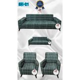 Baskı Desenli Elastik Esnek Kadife Koruyucu Giydirme Koltuk Örtüsü - Bk-21 - 3+2+1+1 (4 Parça Set) - 10 x 10 cm - Yeşil