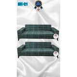 Baskı Desenli Elastik Esnek Kadife Koruyucu Giydirme Koltuk Örtüsü - Bk-21 - 3+3 (2 Parça Set) - 10 x 10 cm - Yeşil