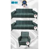 Baskı Desenli Elastik Esnek Kadife Koruyucu Giydirme Koltuk Örtüsü - Bk-21 - 3+3+1 (3 Parça Set) - 10 x 10 cm - Yeşil