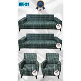 Baskı Desenli Elastik Esnek Kadife Koruyucu Giydirme Koltuk Örtüsü - Bk-21 - 3+3+1+1 (4 Parça Set) - 10 x 10 cm - Yeşil