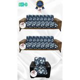 Baskı Desenli Elastik Esnek Kadife Koruyucu Kolsuz Koltuk Örtüsü - Bk-08 - 3+3+1 (3 Parça Set) - 10 x 10 cm - Mavi