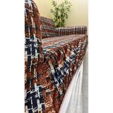 Baskı Desenli Elastik Esnek Kadife Koruyucu Kolsuz Koltuk Örtüsü - Bk-16 - 3+2+1 (3 Parça Set) - 10 x 10 cm - Kahverengi