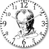 Baskı Dükkanı Atatürk İmzalı Yuvarlak Duvar Saati Bombeli Gerçek Cam Klasik Tasarım