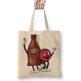 Baskı Dükkanı Bottle And Cappy Bez Uzun Saplı Krem Rengi Çanta