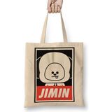 Baskı Dükkanı BT21 Jimin Bts Bez Uzun Saplı Krem Rengi Çanta