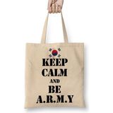 Baskı Dükkanı Bts Army Bangtan Boys Kore Bez Uzun Saplı Krem Rengi Çanta