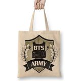 Baskı Dükkanı Bts Army Logo Bez Uzun Saplı Krem Rengi Çanta
