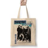 Baskı Dükkanı Bts Bangtan Boys 90's Vintage Bez Uzun Saplı Krem Rengi Çanta