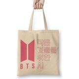 Baskı Dükkanı Bts Boy With Luv Bez Uzun Saplı Krem Rengi Çanta