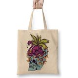 Baskı Dükkanı Caveira Tropical Flamingo Skull Bez Çanta