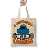 Baskı Dükkanı Cookie Monster Workout Kurabiye Canavarı Bez Çanta