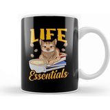 Baskı Dükkanı Cute Life Essentials Are Coffee Books And Cats Beyaz 330 ml Porselen Kupa