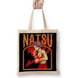 Baskı Dükkanı Fairy Tail Natsu Dragneel Fighting Stance Bez Uzun Saplı Krem Rengi Çanta