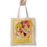 Baskı Dükkanı Fairy Tail Team Nalu Natsu Lucy Bez Uzun Saplı Krem Rengi Çanta