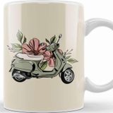 Baskı Dükkanı Flower Vespa Beyaz 330 ml Porselen Kupa Bardak