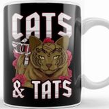 Baskı Dükkanı Funny Cats &amp; Tats Inked Tattoo Obsessed Cat Lover Kupa Bardak
