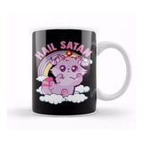 Baskı Dükkanı Funny Satanic Hail Satan Kitten Cute Rainbow Cat Kupa
