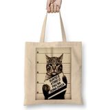 Baskı Dükkanı Gato Bad Cat Kedi Bez Uzun Saplı Krem Rengi Çanta