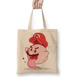 Baskı Dükkanı Ghost Mario Bez Uzun Saplı Krem Rengi Çanta