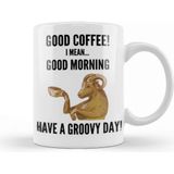 Baskı Dükkanı Good Mornıng Funny Coffee Drinks Lover Gift Quote Vintage Retro Rainbow Style Kupa