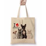Baskı Dükkanı I Love Animals Kedi Köpek Cat Dog Pet Hayvan Bez Çanta