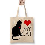 Baskı Dükkanı I Love My Cat Kedi Hayvan Pet Animal Bez Uzun Saplı Krem Rengi Çanta