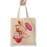 Baskı Dükkanı Ice Cream Umbrella Pinup Bow Bez Uzun Saplı Krem Rengi Çanta