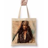Baskı Dükkanı Jack Sparrow Bez Uzun Saplı Krem Rengi Çanta