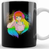 Baskı Dükkanı Japanese Anime Girl Rainbow Punk Kawaii Manga Kupa Bardak