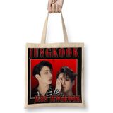 Baskı Dükkanı Jeon Jungkook Bts Bez Uzun Saplı Krem Rengi Çanta