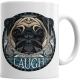 Baskı Dükkanı KB3196 Laugh Pug Köpek Porselen Kupa Bardak