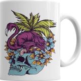 Baskı Dükkanı KB5708 Caveira Tropical Flamingo Skull Porselen Kupa Bardak