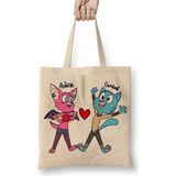Baskı Dükkanı Kedi Cat Mammal Dog, Gumball Waterson Ariana Aşk 01 Bez Çanta