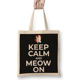 Baskı Dükkanı Kedi Cats Keep Calm And Meow On 01 Bez Çanta