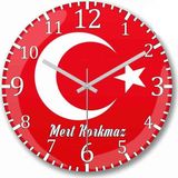 Baskı Dükkanı Kişiye Özel Bombeli Gerçek Cam Türk Bayrağı Duvar Saati