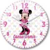 Baskı Dükkanı Kişiye Özel Mini Mouse Bombeli Gerçek Cam Duvar Saati