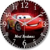 Baskı Dükkanı Kişiye Özel Şimşek Mcqueen Bombeli Gerçek Cam Duvar Saati