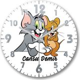 Baskı Dükkanı Kişiye Özel Tom Ve Jerry Bombeli Gerçek Cam Duvar Saati