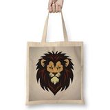 Baskı Dükkanı Lion Head Mascot Logo Bez Uzun Saplı Krem Rengi Çanta