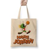 Baskı Dükkanı Martian Basket Hare Jordan Bez Uzun Saplı Krem Rengi Çanta