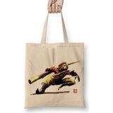 Baskı Dükkanı Monkey King Sun Wukong Action Bez Uzun Saplı Krem Rengi Çanta