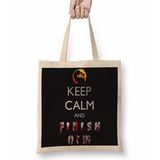 Baskı Dükkanı Mortal Kombat Keep Calm And Finish Keep Calm Bez Uzun Saplı Krem Rengi Çanta