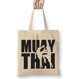 Baskı Dükkanı Muay Thai Bez Uzun Saplı Krem Rengi Çanta