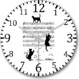 Baskı Dükkanı Notalar Müzik Cat Kedi Komik Bombeli Gerçek Cam Duvar Saati