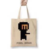 Baskı Dükkanı Pixel Ninja Bez Uzun Saplı Krem Rengi Çanta