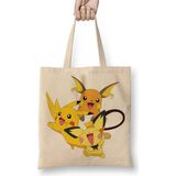 Baskı Dükkanı Pokemon Go Pikachu Raichu Bez Uzun Saplı Krem Rengi Çanta